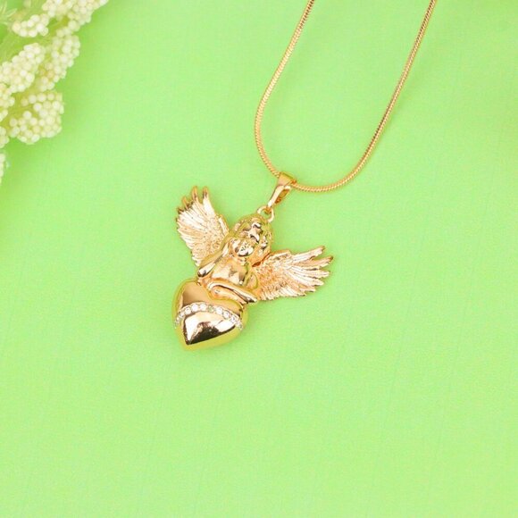 Rose Gold Angel Pendant with Heart and Wings – Elegant Spiritual Charm, XPPT1404 - Picture 4 of 13